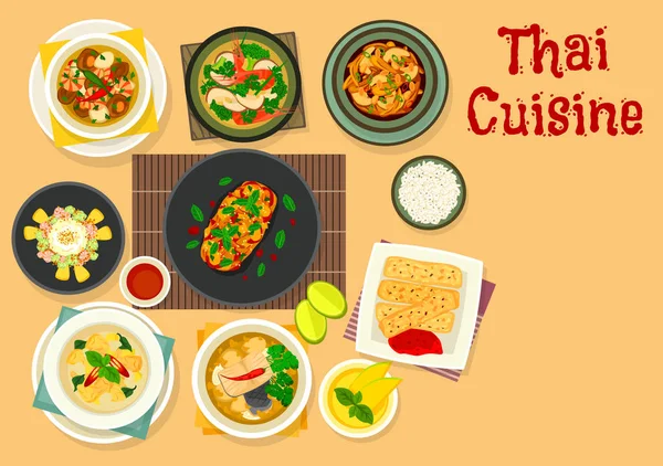 Thai ételeket kínál vacsorára gyümölcs desszert ikonra design — Stock Vector