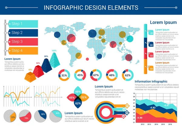 Elementi infografici design con mappa del mondo, grafici — Vettoriale Stock