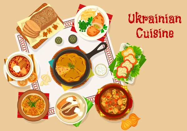 Ukrán ételeket ebéd ételek ikon tervezés — Stock Vector