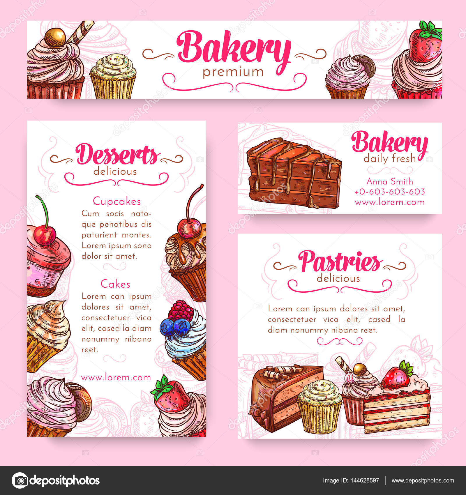 Bakery and pastry desserts banner template set Stock Vector by