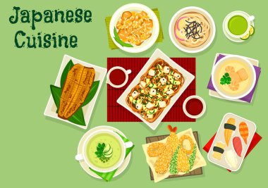 Japon mutfağı yemekleri simge Asya gıda tasarımı için
