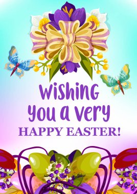 Paskalya yumurtası ve bahar çiçek tebrik kartı tasarımı