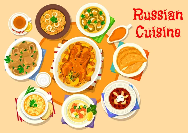 Russische keuken heerlijke lunch pictogram ontwerp — Stockvector