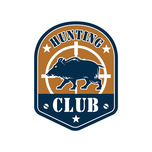 Hunting club shield badge with wild boar — Stock Vector