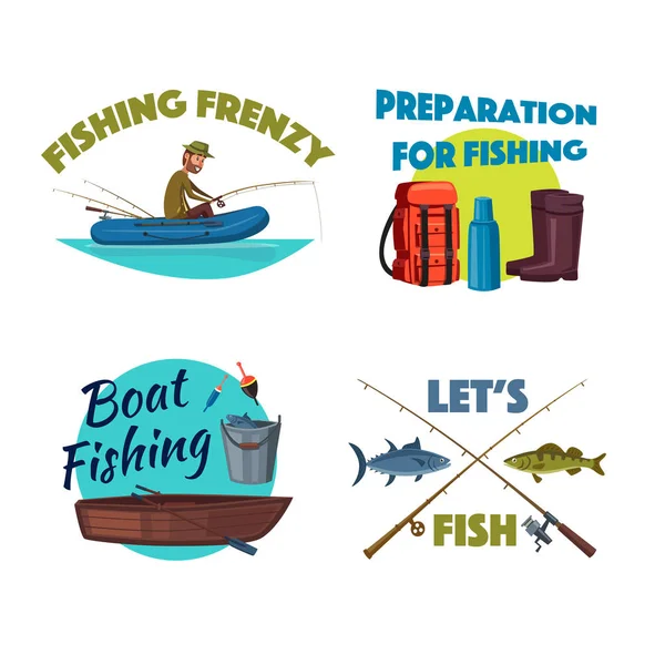 Fishing from a boat cartoon icon set design — Stock Vector