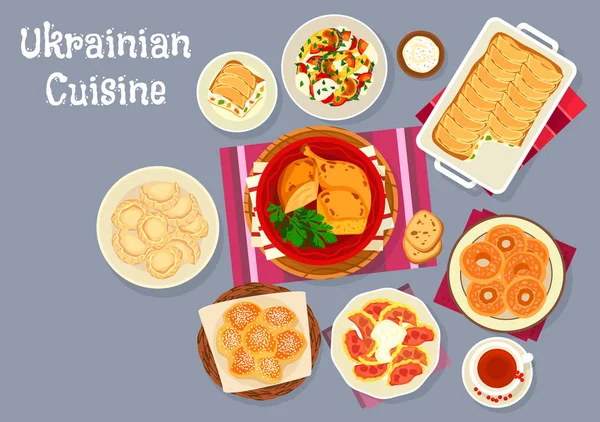 Cocina ucraniana comida tradicional platos icono — Archivo Imágenes Vectoriales