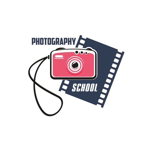 与相机拍照的摄影学校标志 — 图库矢量图片