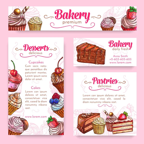 Padaria e pastelaria sobremesas banner template set —  Vetores de Stock