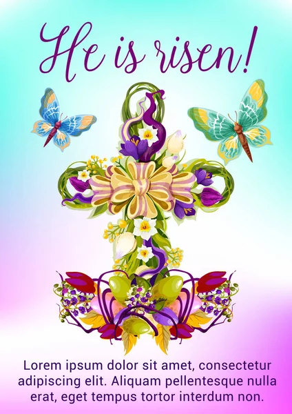 Cruz de flor de Pascua con diseño de tarjeta de felicitación de huevo — Vector de stock