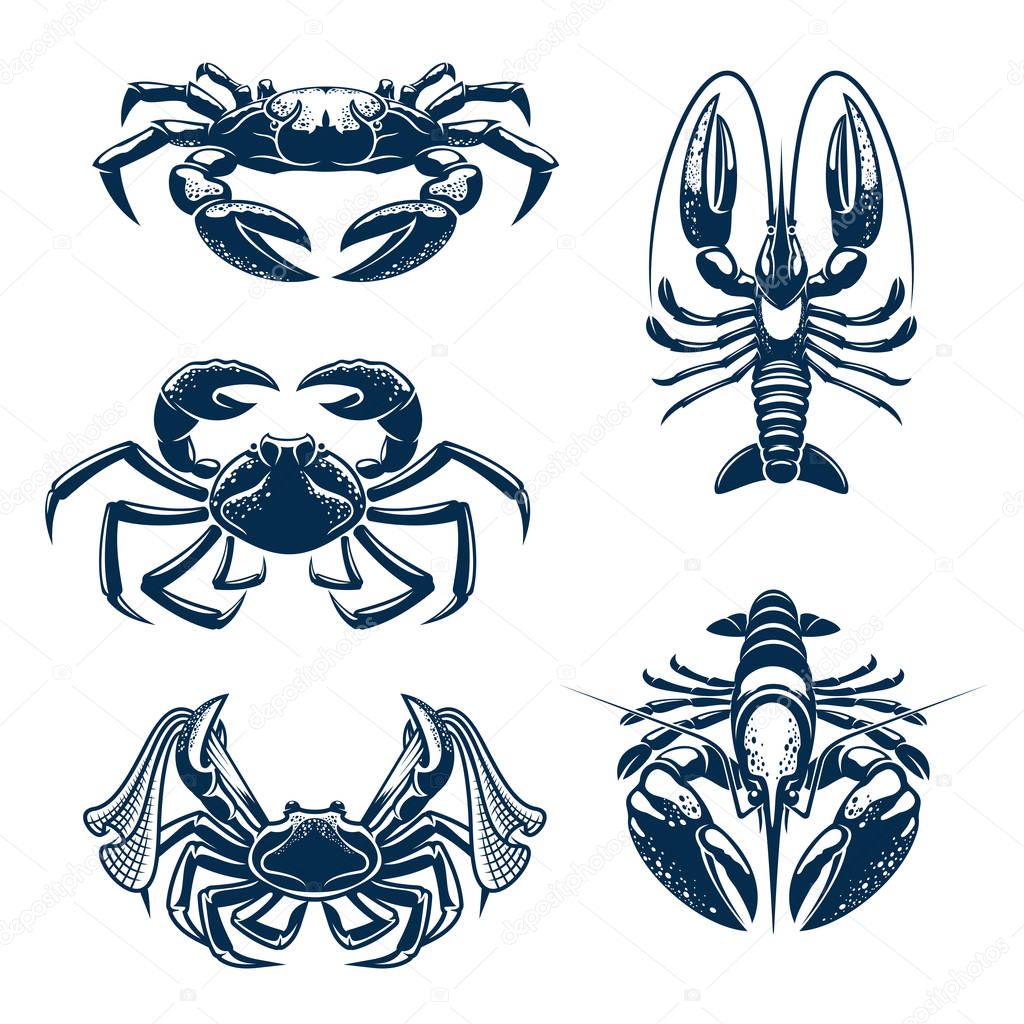 Seafood icon set with crab and lobster