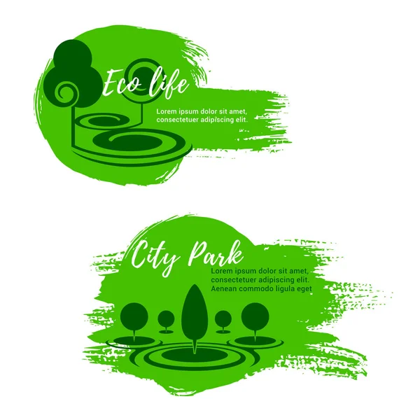Groene eco stad park natuur vector iconen — Stockvector