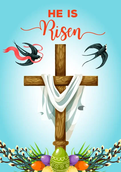 Domingo de Pascua cruz con huevos tarjeta de felicitación — Vector de stock
