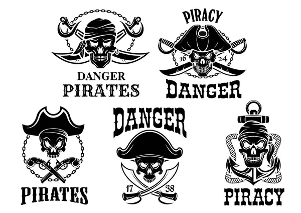 Jolly Roger pirate vector icons set — Stock Vector