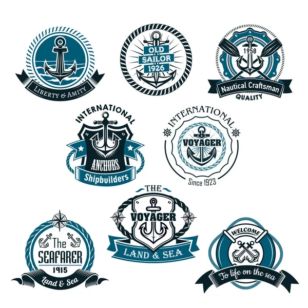 Nautical and marine vector icons set — Stock Vector