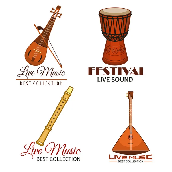 Música ao vivo ícones vetor festival folclórico —  Vetores de Stock