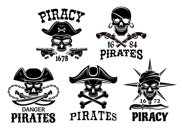 Pirate symbols and Jolly Roger vector icons set — Stock Vector