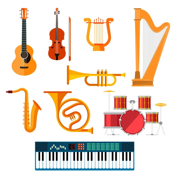 Instruments de musique à vent, à clé ou à vecteur à cordes — Image vectorielle