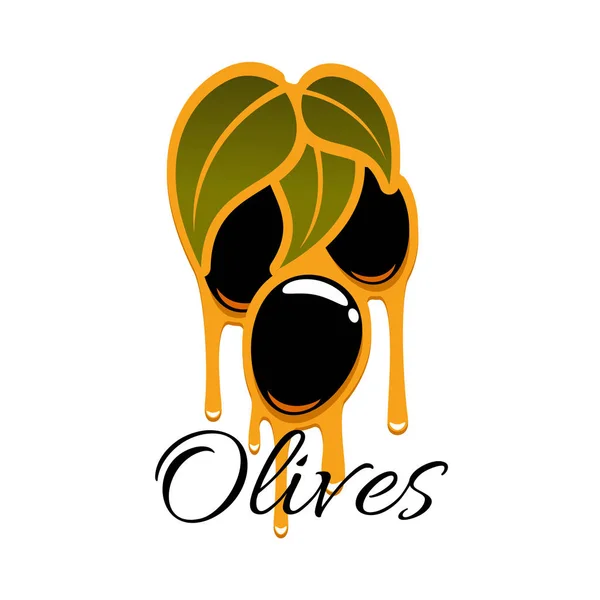 Black olives branch and olive oil vector icon — Stock Vector