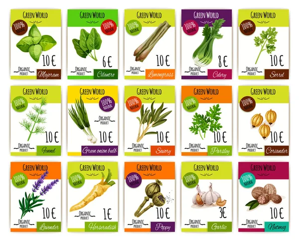 Spice and herbs vegetables price tags vector set — Stock Illustration Spice and herbs vegetables price tags vector set Royalty Free Stock Vectors