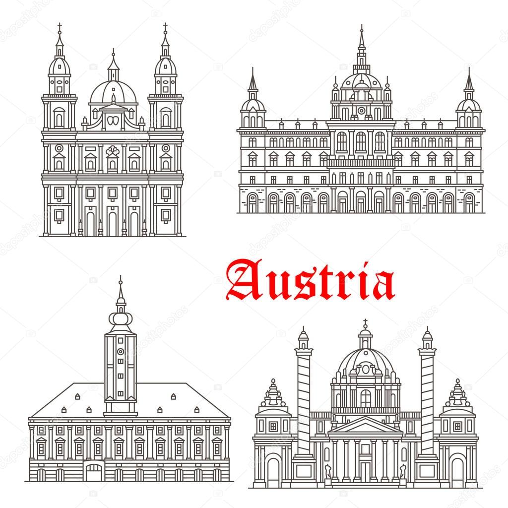 Austria architecture buildings vector icons