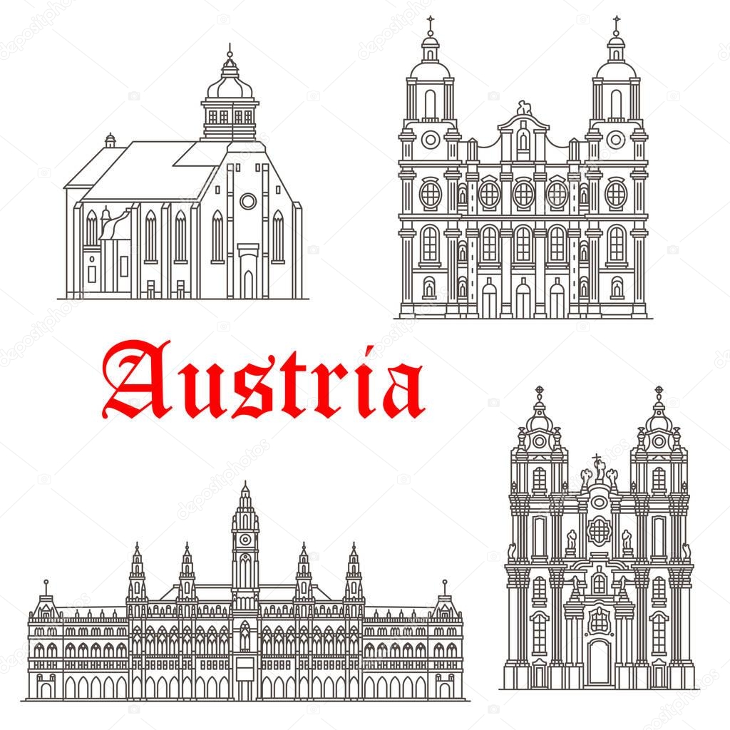 Austrian architecture buildings vector icons