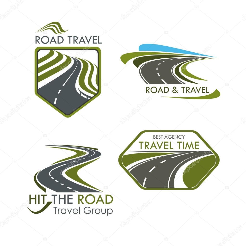 Road travel and tourism vector icons set