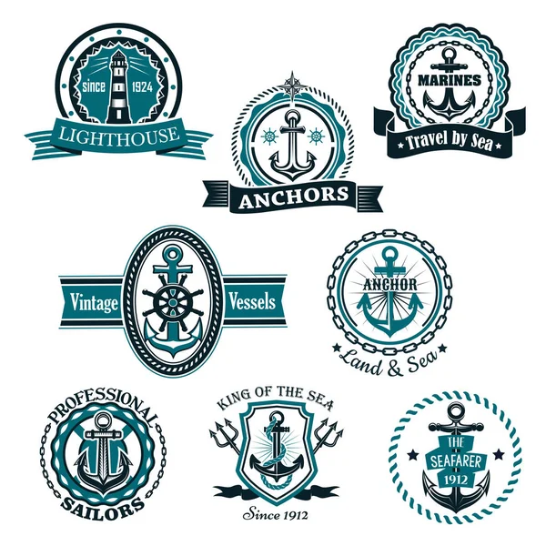 Mariene en nautische heraldische vector icons set — Stockvector