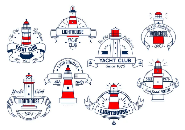 Icônes vectorielles de phare pour yacht club ou bar — Image vectorielle