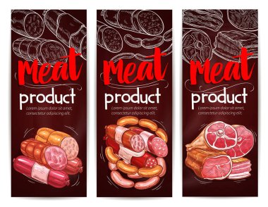 Kasap dükkanı et sosis vektör afiş