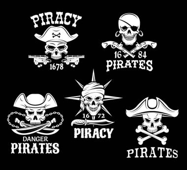 Korsan Jolly Roger sembolleri veya vector Icons set