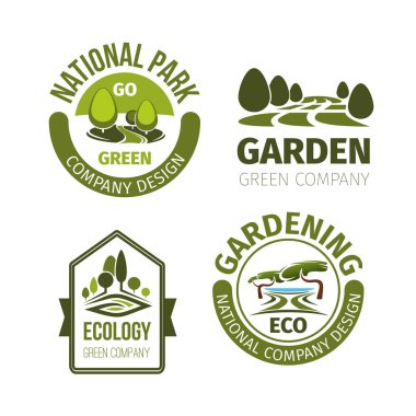 Green park or garden design vector icons clipart