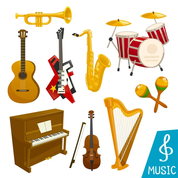 Instrumentos musicais ícones isolados vetoriais — Vetor de Stock