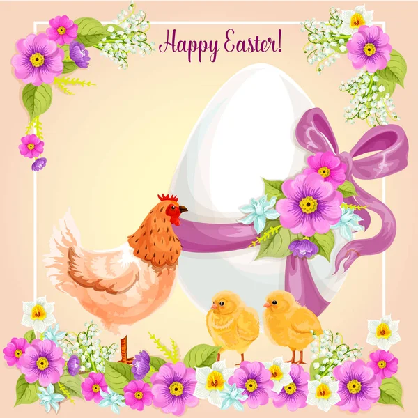 Easter greeting card vector flowers, paschal egg — Stock Vector