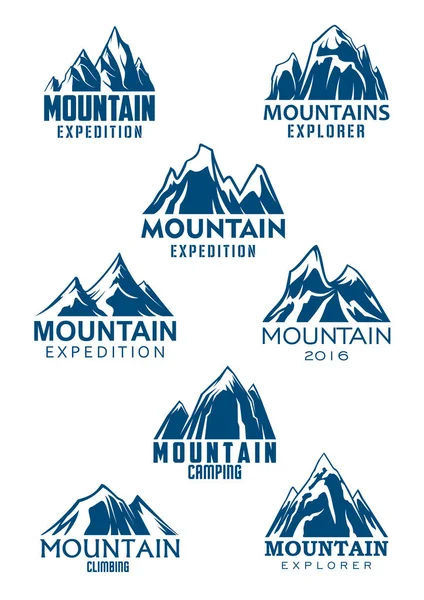 Icônes vectorielles de montagne pour l'escalade ou la randonnée sportive — Image vectorielle