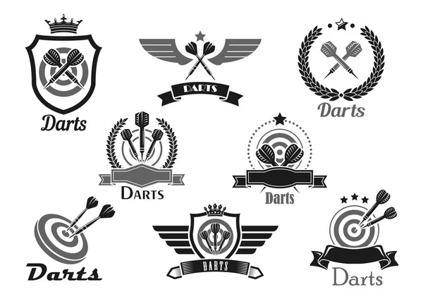 Darts sport club awards emblems or vector icons — Stock Vector