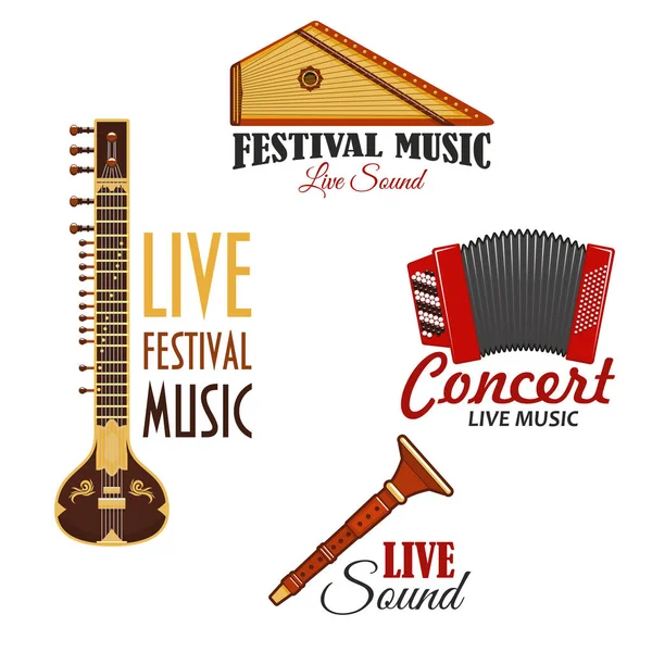 Musikinstrumenter vektor ikoner til musik koncert – Stock-vektor