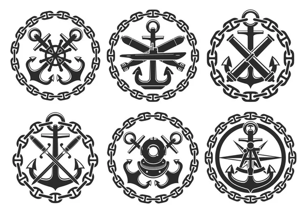 Marine and nautical heraldic anchor vector icons — Stock Vector