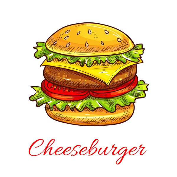 Cheeseburger fast food burger vector icon — Stock Vector