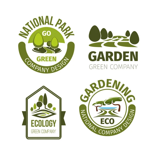 Iconos vectoriales de diseño de jardín o parque verde — Vector de stock