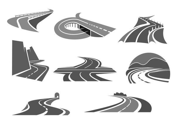 Roads and highways isolated vector icons