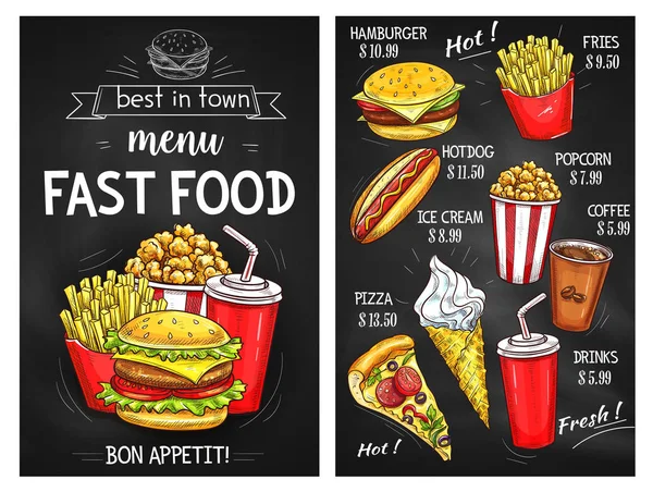 Fast food menymall pris vektor skiss — Stock vektor