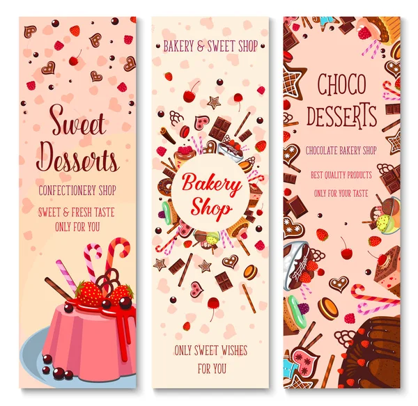 Pai toko roti dan kue pastry cake vector banner - Stok Vektor