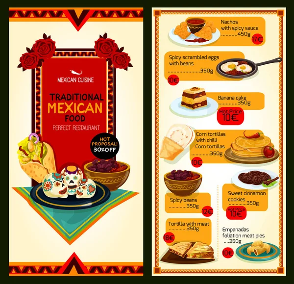 Restaurante mexicano cocina vector menú — Archivo Imágenes Vectoriales