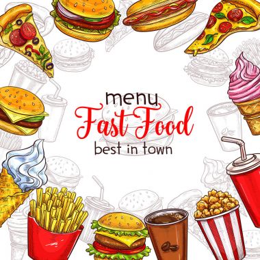 Fast food vektör kroki menü şablonu