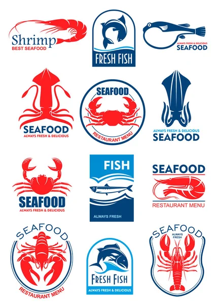 Iconos vectoriales de mariscos para menú de restaurante — Vector de stock