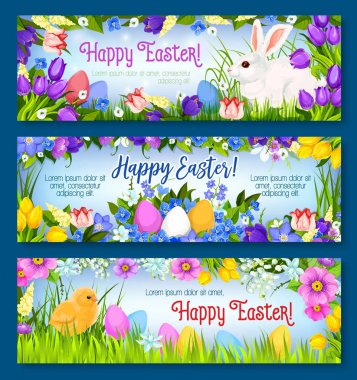Mutlu Paskalya vektör Paskalya bunny afiş kümesi yumurta
