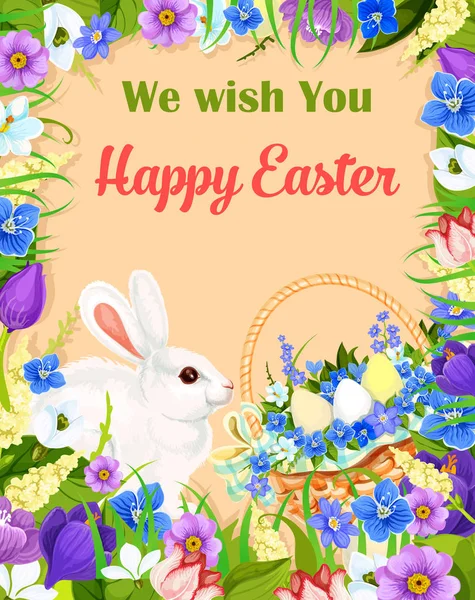 Mutlu Paskalya tebrik kartı vektör bunny yumurta istiyor — Stok Vektör