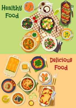 Meat, seafood dishes icon for healthy food design clipart