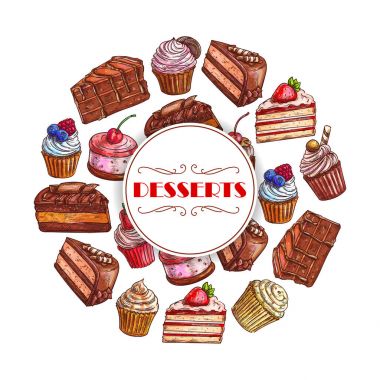 Tatlı kek ve cupcakes vektör poster