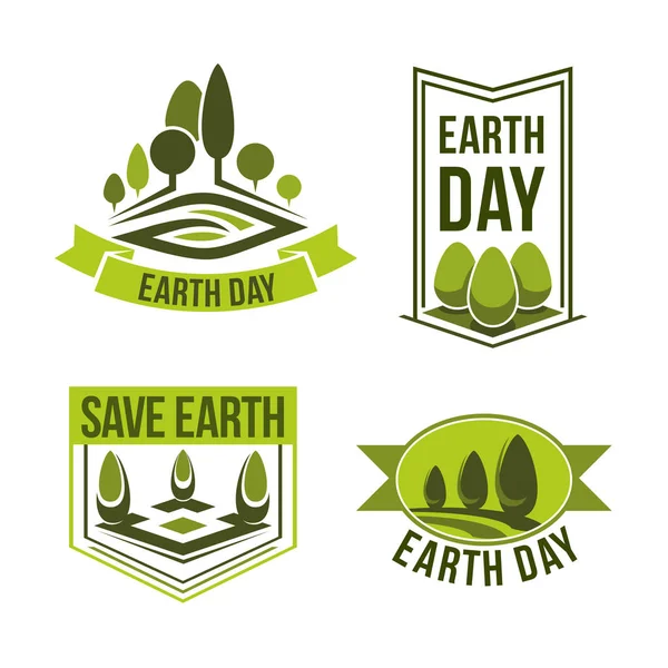 Guardar planeta Día de la Tierra vector verde ecología iconos — Archivo Imágenes Vectoriales